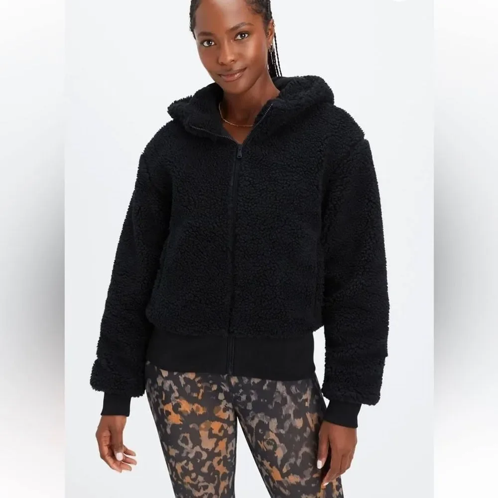 Fabletics Summit Sherpa Bomber Jacket - Size M in Black NWT and in packaging